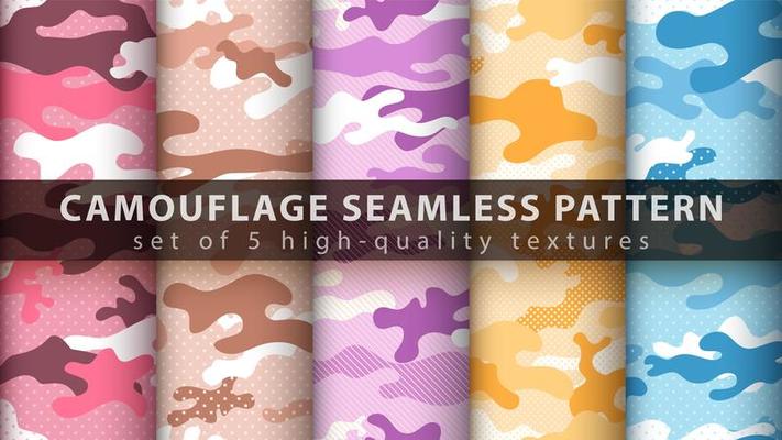 Set pixel camouflage military seamless pattern background