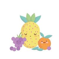 piña naranja y uvas menú personaje dibujos animados comida lindo vector