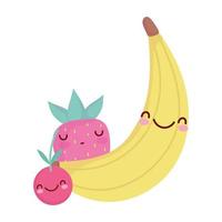 banana cherry and strawberry menu character cartoon food cute vector