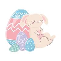 feliz día de pascua, conejo durmiendo con decoración de huevos vector