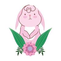 happy easter pink bunny flower leaves celebration vector