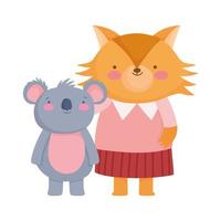 back to school, fox and koala with clothes cartoon vector