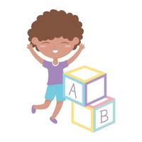 kids zone, cute little boy alphabet blocks toys vector