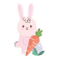 happy easter rabbit with carrot and egg cartoon vector