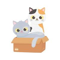cats make me happy, cute kittens in box domestic pet cartoon vector