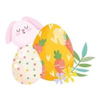 happy easter bunny egg painted with carrots and dotted egg flowers decoration vector