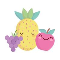 pineapple orange and grapes menu character cartoon food cute vector