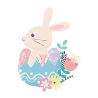 happy easter day, rabbit in eggshell eggs flowers foliage vector