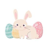 happy easter little rabbit with eggs traditional celebration vector