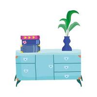 stack books and plant in vase on chest of drawers vector