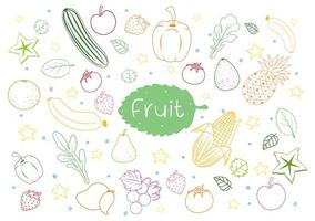 Conjunto de diferentes frutas doodle aislado sobre fondo blanco. vector