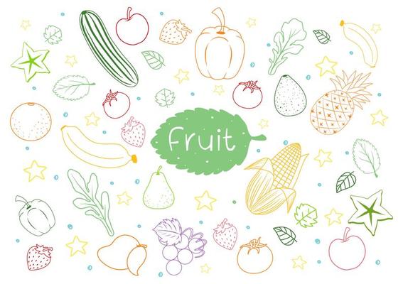 Set of different fruit doodle isolated on white background