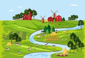 Farm nature with barns landscape scene vector