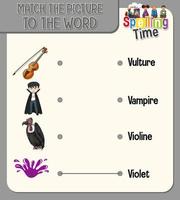Match the picture to the word worksheet for children vector
