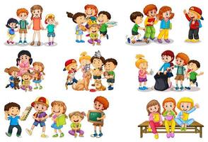 Set of different kid playing with their toys cartoon character isolated on white background vector