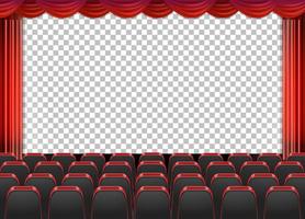 Red curtains in theater with transparent background vector