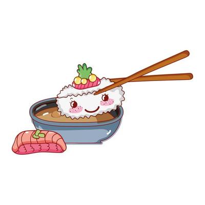 kawaii dumpling in sticks sauce tempura wasabi food japanese cartoon , sushi and rolls