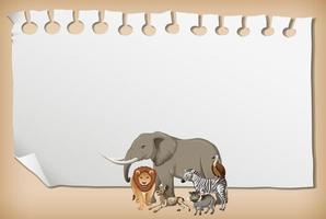 Banner de papel vacío con animal salvaje africano vector