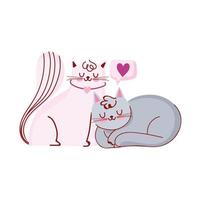 lindos gatos blancos y grises mascotas domésticos dibujos animados amor vector