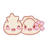 kawaii dumpling and cookie with flower food japanese cartoon, sushi and rolls vector