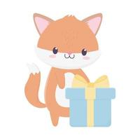 happy birthday fox with gift celebration decoration card vector