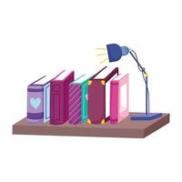 row of books light lamp in shelf, book day vector
