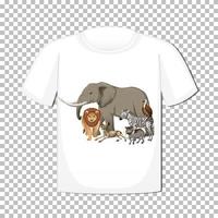 Diseño de grupo de animales salvajes en camiseta aislado sobre fondo transparente vector