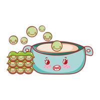 peas in pot kawaii food japanese cartoon, sushi and rolls vector