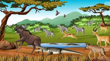 Group of Wild African Animal in the forest scene vector