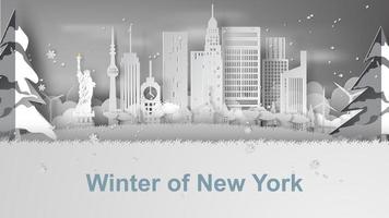 Paper art banner with New York City skyline vector