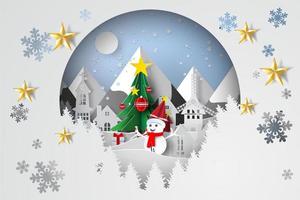 Paper art and craft with Christmas tree vector