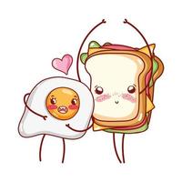 breakfast cute fried egg and sandwich cartoon vector