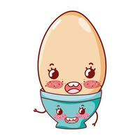 Desayuno lindo huevo cocido en taza kawaii icono aislado de dibujos animados vector