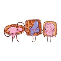 breakfast cute pacnkace waffle and bread with jam cartoon vector