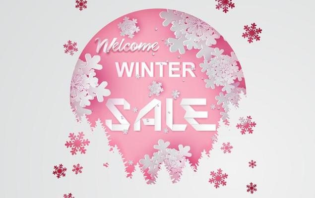 Paper art winter sale with snow banner for advertising