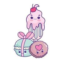 cute food ice cream macaroons and cookie sweet dessert pastry cartoon isolated design vector