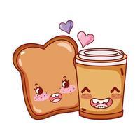 breakfast cute slice bread and disposable coffee cup cartoon vector