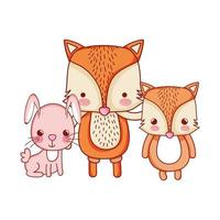 cute animals, foxes and rabbit cartoon vector