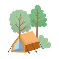 camping tent bush apples fruit foliage trees nature cartoon vector