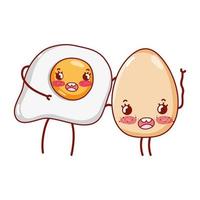 breakfast cute fried egg and egg happy cartoon vector