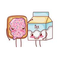 breakfast cute bread with milk box cartoon vector