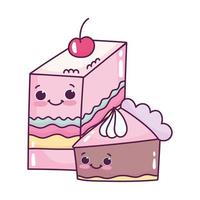 rebanada de comida linda gelatina con fruta y rebanada de pastel postre dulce pastelería diseño aislado de dibujos animados vector