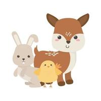 camping cute rabbit deer and chicken cartoon isolated icon design vector