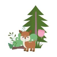 camping cute deer flower tree bush nature cartoon vector