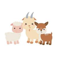 cute little goat sheep and deer animals cartoon isolated design vector