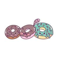 cute food adorable donuts sweet dessert pastry cartoon isolated design vector