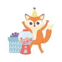 happy day, little fox with gift box and candies vector