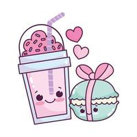 cute food smoothie and macaroon sweet dessert pastry cartoon isolated design vector