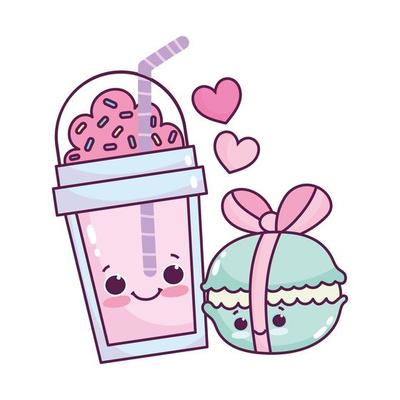 cute food smoothie and macaroon sweet dessert pastry cartoon isolated design