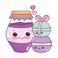 cute food macarons and jar with jam sweet dessert pastry cartoon isolated design vector